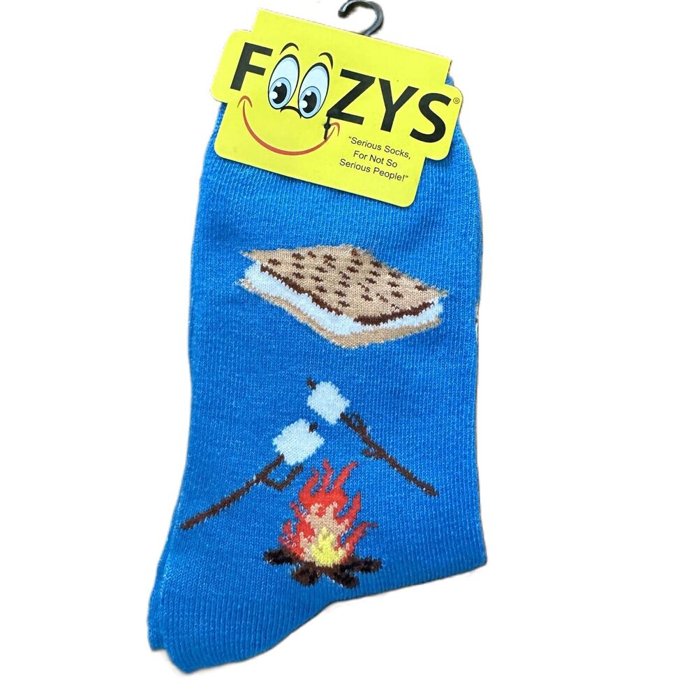 NWT Foozys Blue Marshmallow Campfire Smores Crew Socks Women's One Size